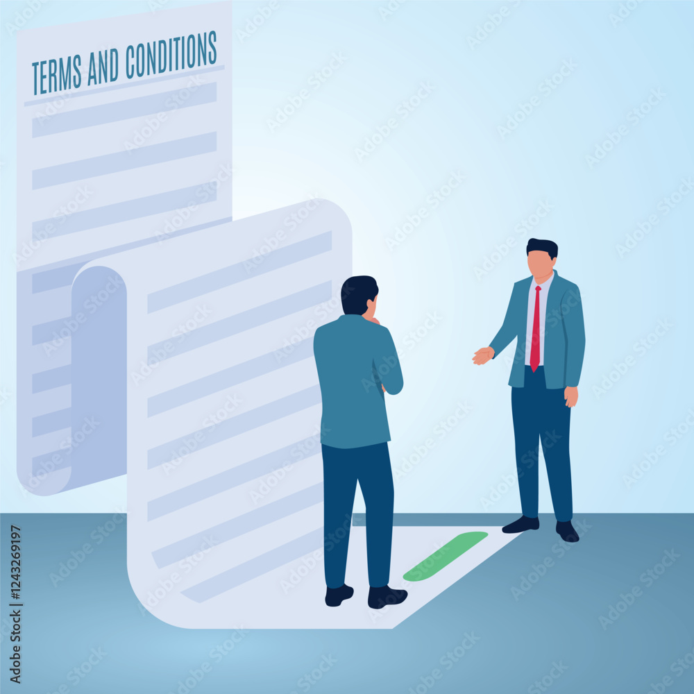 Obraz premium A man offers to another. Illustration for terms and conditions.