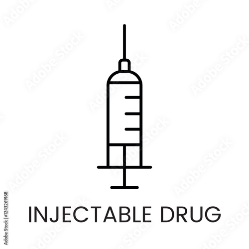 A syringe icon in vector, representing injectable drugs or vaccinations, with an editable stroke