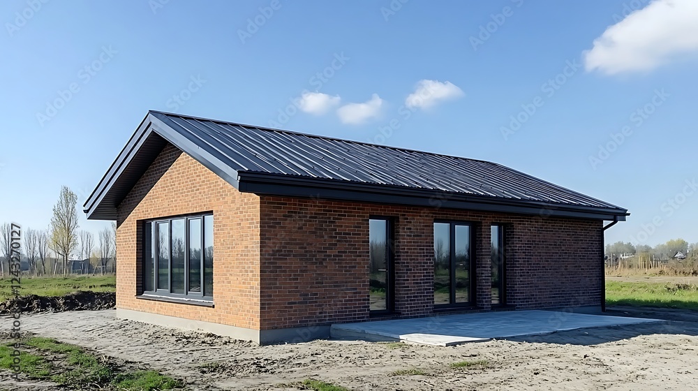 Modern Brick House with Dark Metal Roof Modern Brick House with Dark Metal Roof