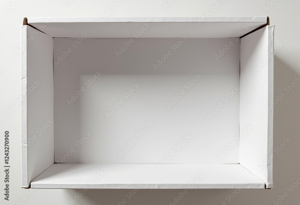 White Cardboard Box: Empty Interior, Minimal Design, Flat Background, No Shadows, Mockup Space, Clean and Simple, Product Presentation.
White Cardboard Box: Empty Interior, Minimal Design, Flat Background, No Shadows, Mockup Space, Clean and Simple, Product Presentation.