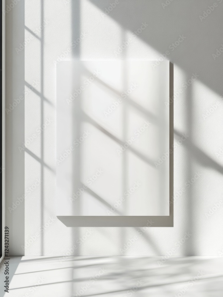 Blank canvas on white wall with window shadows Blank canvas on white wall with window shadows