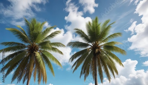 Wallpaper Mural Tall coconut tree in front of a clear blue sky with white clouds, coconut tree, nature Torontodigital.ca