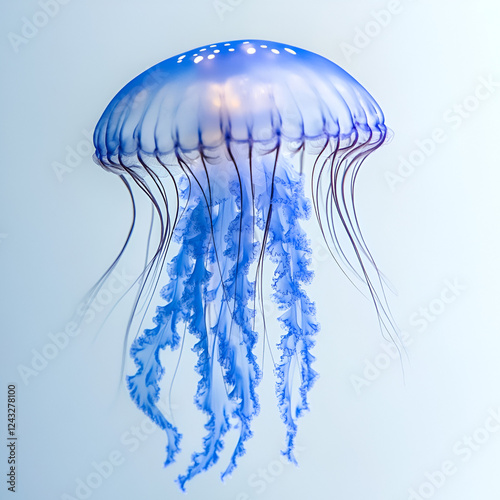 A beautiful blue jellyfish on a white background


