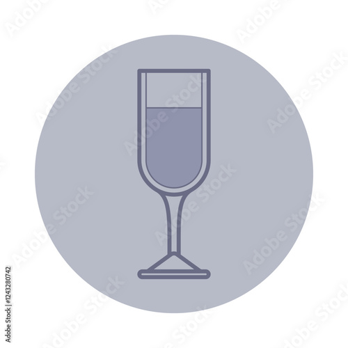 Icon of tall glass filled with liquid, set against circular background. Alcoholic drinks and party concept