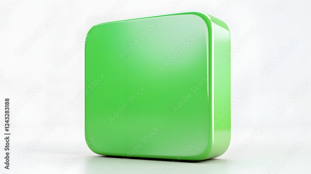 Blank Mobile application icon, button - green square with round corners. 3d rendering, white background


