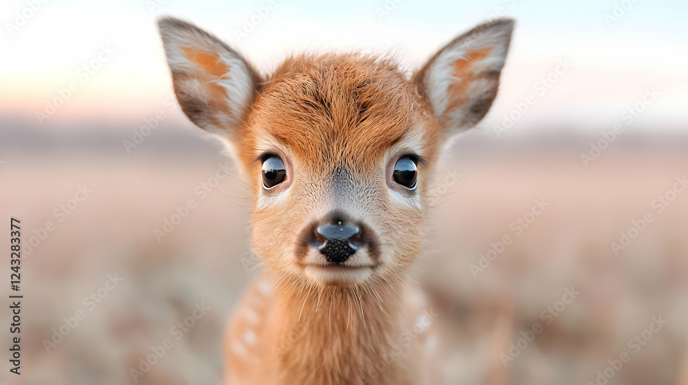 Fawn portrait, field sunset, wildlife, nature Fawn portrait, field sunset, wildlife, nature