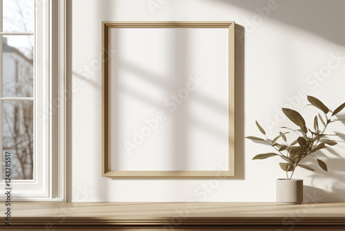 Minimalist Home Decor Mockup with Blank Frame and Plant