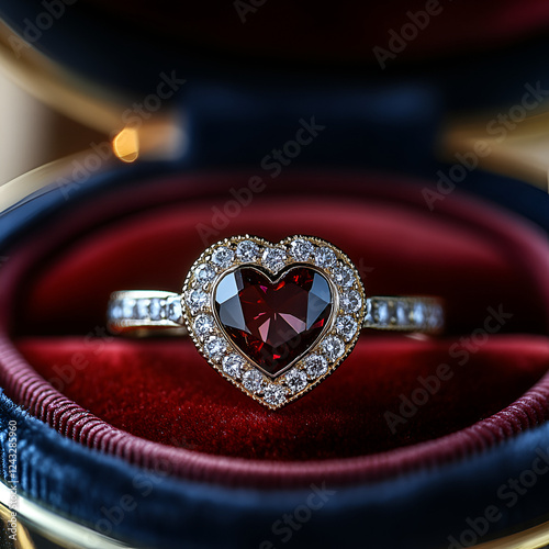 a close-up of a Claddagh ring made of white gold, encrusted with small diamonds around the heart, displayed in a velvet jewelry box, brightly lit by diffused studio lighting



