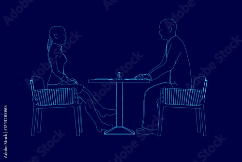 A man and a woman are sitting at a table.