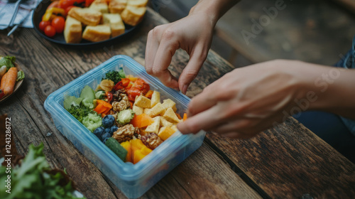 Healthy Meal Prep with Fresh Vegetables and Snacks