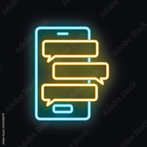 Smartphone displaying instant messages with a neon light effect on a black background