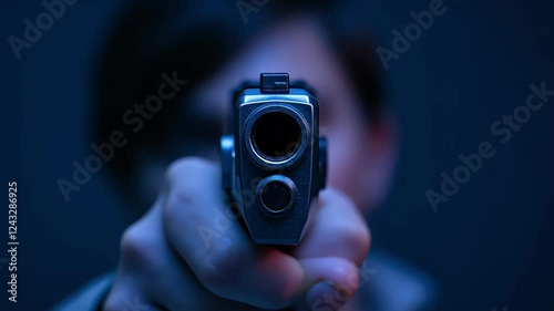 Close-Up of a Gun Being Aimed at the Camera