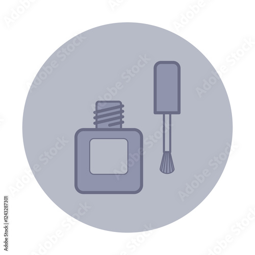 Icon of bottle of nail polish with applicator brush beside it. Perfect for beauty-related themes