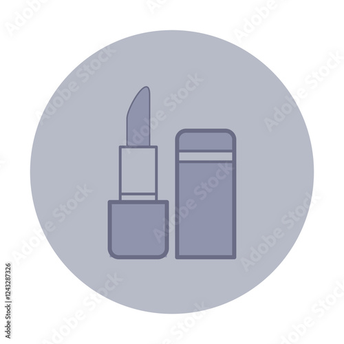 Icon of lipstick alongside its casing, within simple circular backdrop. Beauty and elegance concept