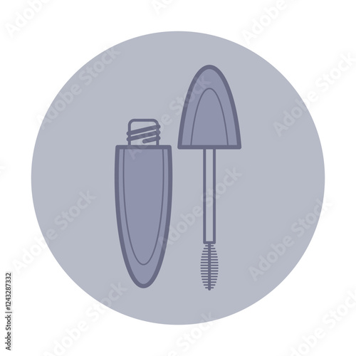 Icon of mascara tube alongside its applicator in modern and minimalistic design. Beauty aesthetic, cosmetic concept