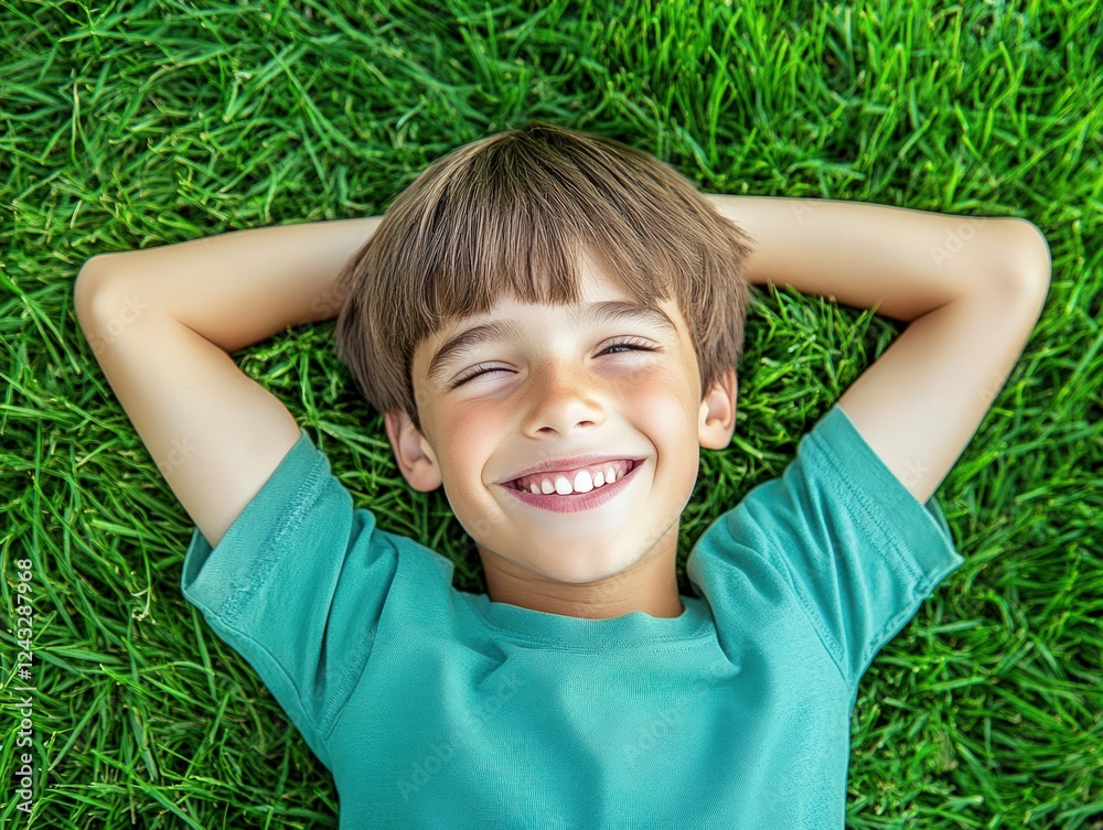 Joyful Boy Relaxing on Green Grass. Joyful Boy Relaxing on Green Grass.