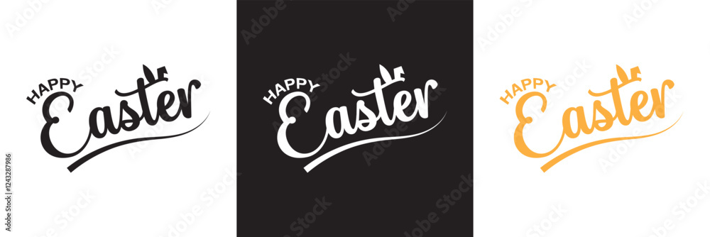Fototapeta premium Happy easter letter calligraphy. isolated on white and black background. vector illustration. EPS 10