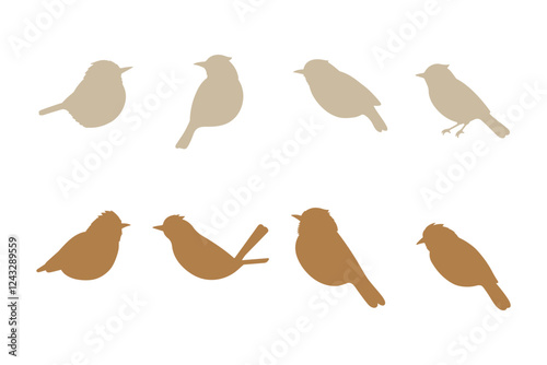 Pied Bushchat Silhouette Icon Set