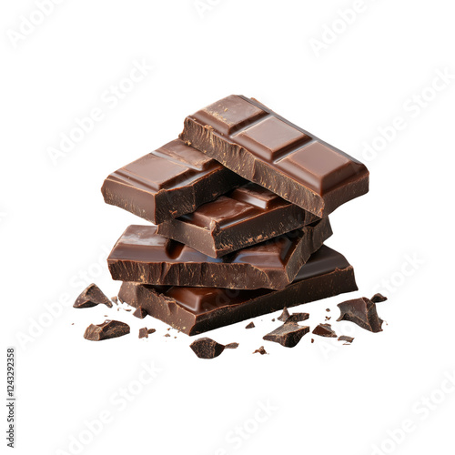 Pieces of chocolate bar isolated on transparent background 