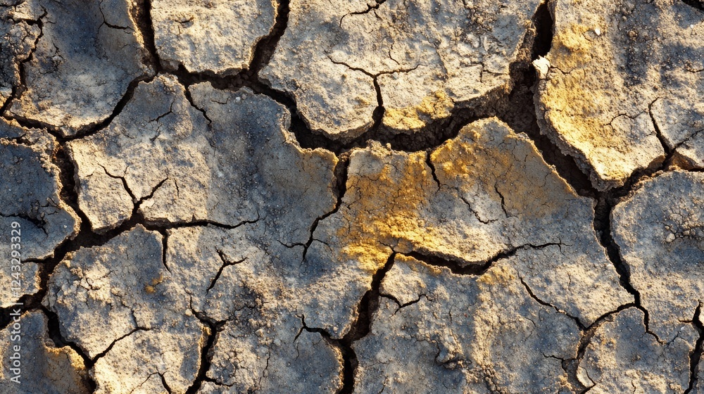 Dry, scorched soil with a mesmerizing pattern of cracks and natural color gradients Dry, scorched soil with a mesmerizing pattern of cracks and natural color gradients