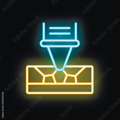 Neon icon of a 3d printer printing a surface with honeycomb infill, ideal for websites and mobile apps