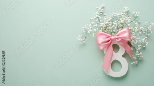 Elegant Womens Day Composition with Number Eight and Flowers