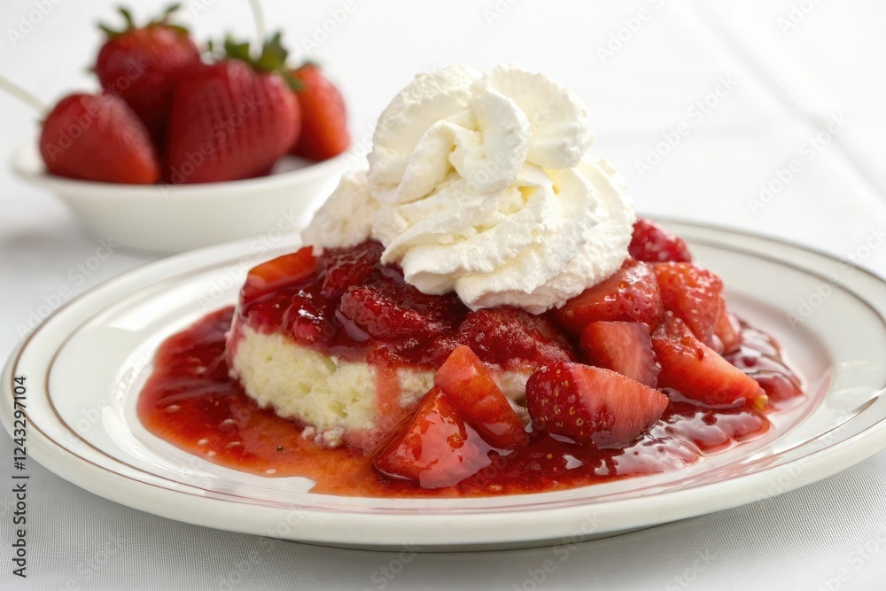 Strawberry jam and whipped cream dessert on a plate, dessert, whipped cream, creamy texture, sweet and tangy, pastry Strawberry jam and whipped cream dessert on a plate, dessert, whipped cream, creamy texture, sweet and tangy, pastry