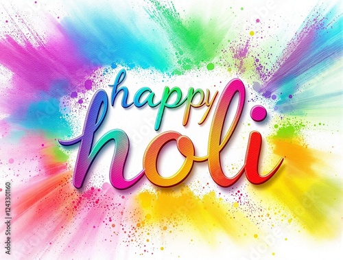 celebratory vibrant colorful happy holi text in cursive font with smooth gradient on white background