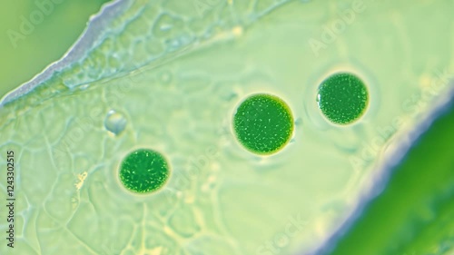 Microscopic view of photosynthesis process inside a leaf