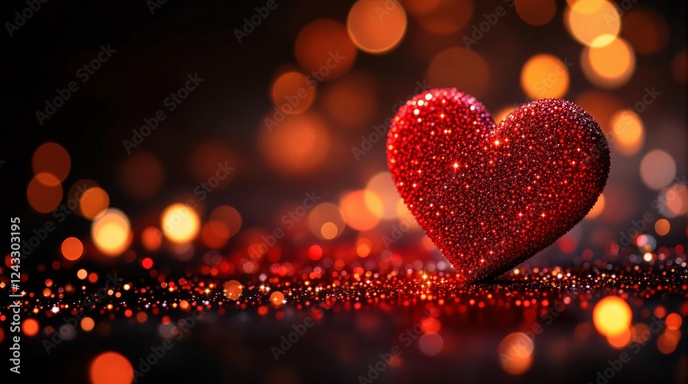 Red heart on a dark background, red heart on the lights Red heart on a dark background, red heart on the lights