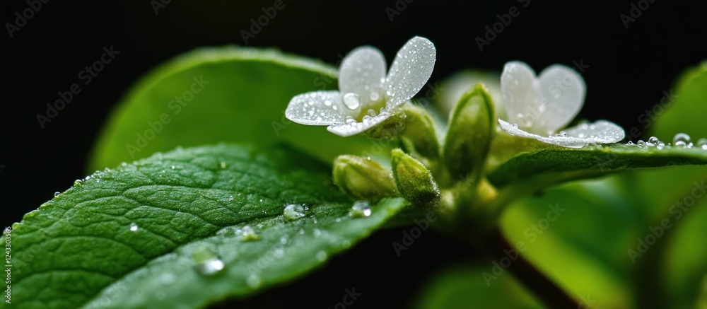 Delicate Dew-Kissed Blossoms: A Macro Photography of White Flowers Delicate Dew-Kissed Blossoms: A Macro Photography of White Flowers