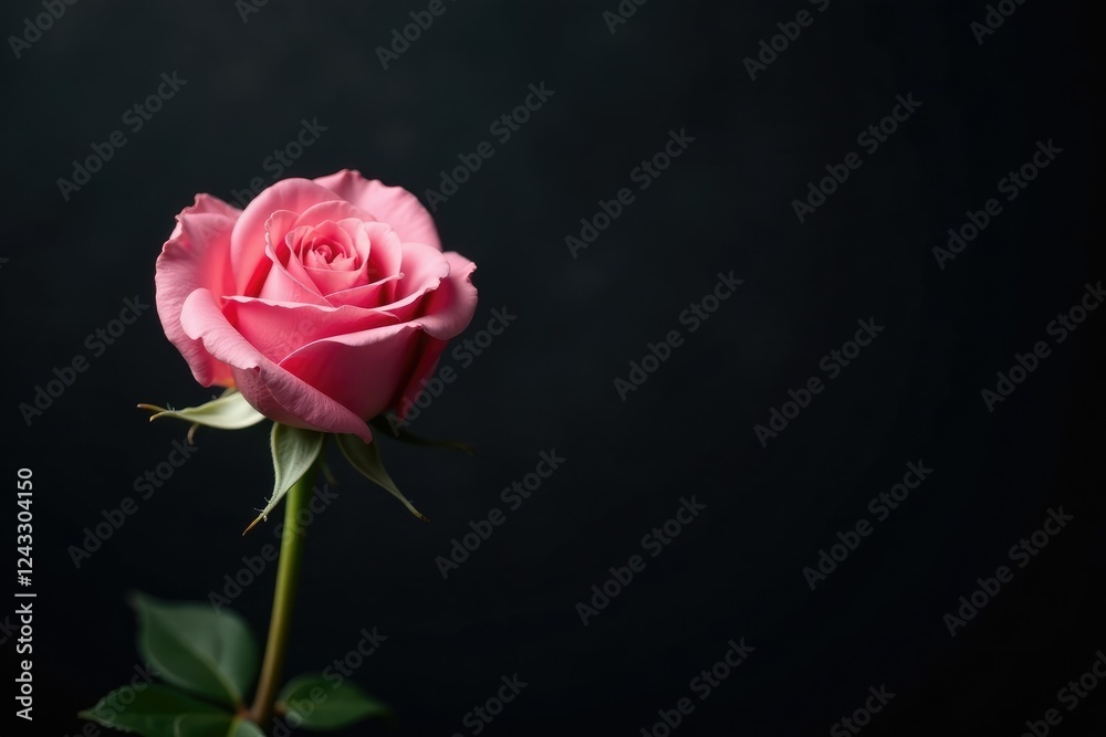 A single delicate pink rose sits against an inky black background with soft texture, roses, black A single delicate pink rose sits against an inky black background with soft texture, roses, black