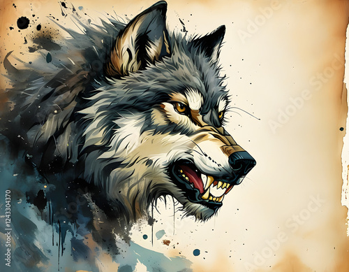 Wolf Portrait with Splash Paint photo