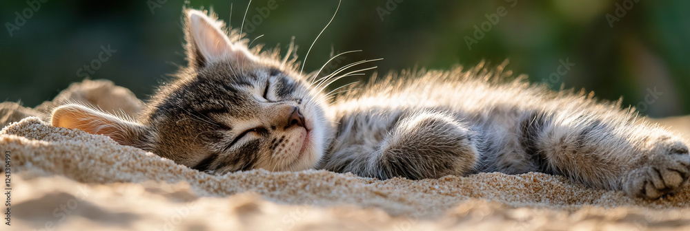 Sleeping Tabby Kitten in Sand Sleeping Tabby Kitten in Sand