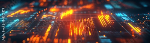 Wallpaper Mural A vibrant, abstract representation of a digital circuit board, showcasing glowing lines and patterns in orange and blue tones. Torontodigital.ca