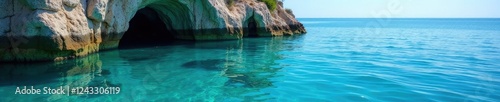 Peaceful blue water on a rock formation in the summer, rock, reflection, water