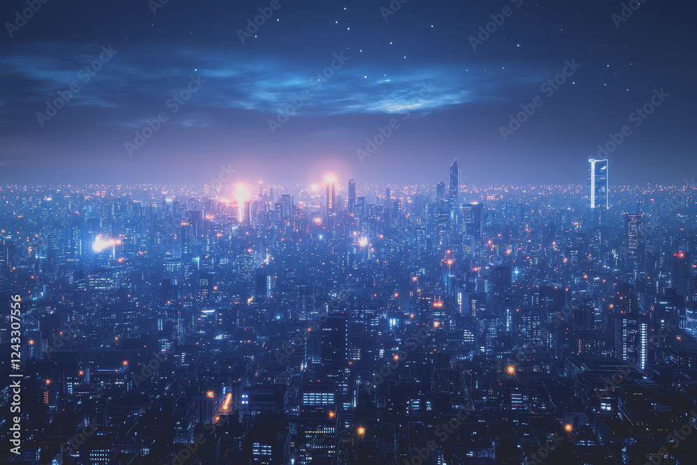 Obraz premium A modern city with a wireless network connection concept and cityscape. Technology concept.