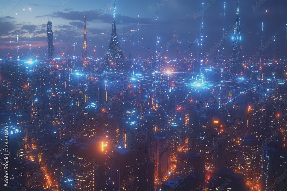A modern city with a wireless network connection concept and cityscape. Technology concept. A modern city with a wireless network connection concept and cityscape. Technology concept.