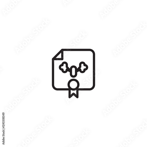 Icon of a document or certificate with a stylized clenched fist and impact lines depicted on it. The document has a seal and ribbon at the bottom. Represents certified strength, officially recognized 