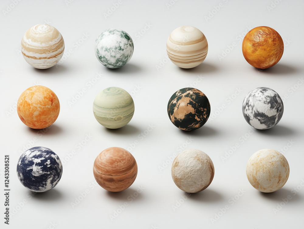 Icônes de planètes en 3D sur fond blanc Icônes de planètes en 3D sur fond blanc