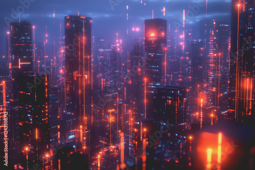 A modern city with a wireless network connection concept and cityscape. Technology concept.