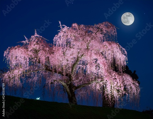 静寂な夜に咲くしだれ桜