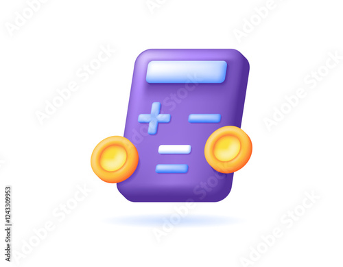 illustration of a calculator with gold coins. concept of accountant and treasurer, financial management, capital, funds, and expenses. economy. symbol or icon. minimalist 3d style design. element