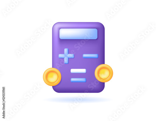 illustration of a calculator with gold coins. concept of accountant and treasurer, financial management, capital, funds, and expenses. economy. symbol or icon. minimalist 3d style design. element