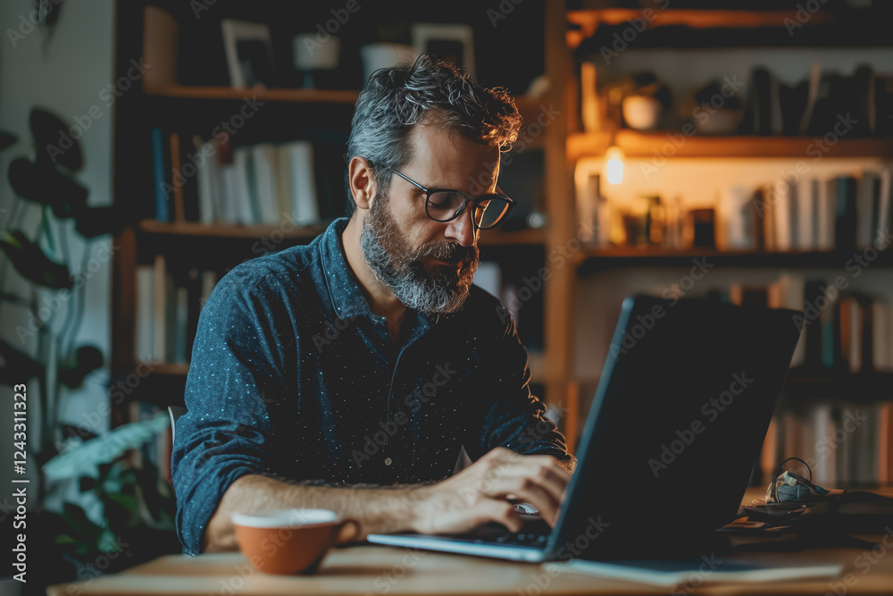 It's a real picture of a developer coding on his laptop, in the live work environment. It's a real picture of a developer coding on his laptop, in the live work environment.