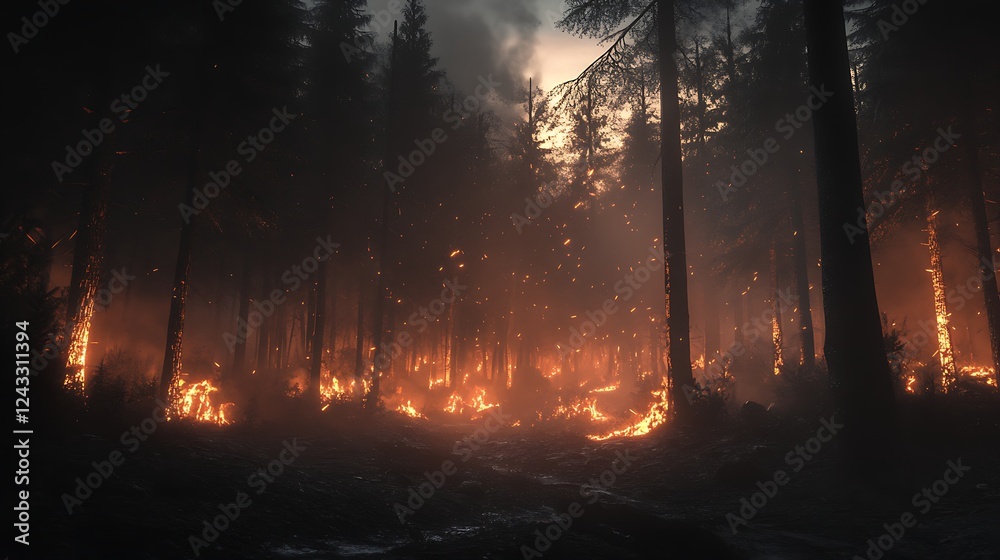 Wildfire Forest Background – Apocalyptic Design for Environmental & Thriller Themes Wildfire Forest Background – Apocalyptic Design for Environmental & Thriller Themes