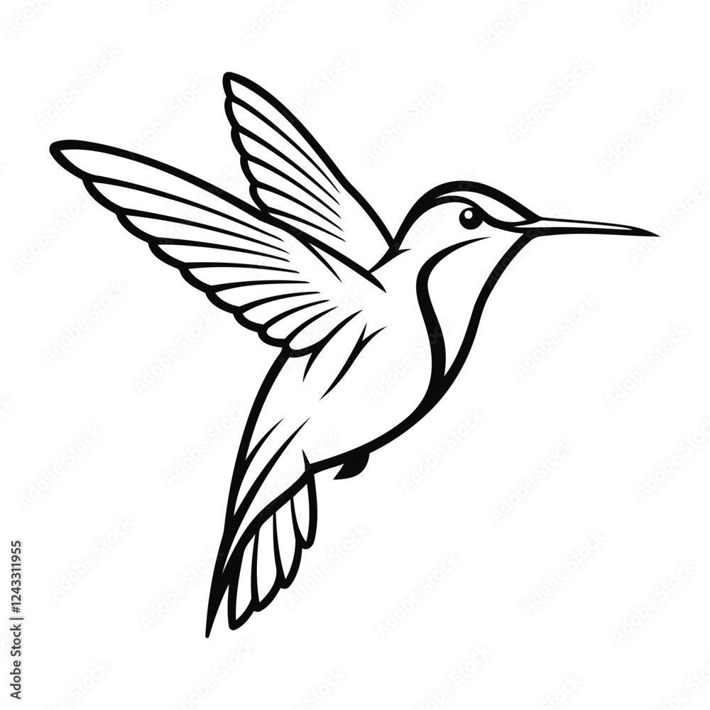 Fototapeta premium Cute fly Hummingbird silhouette vector illustration clipart.