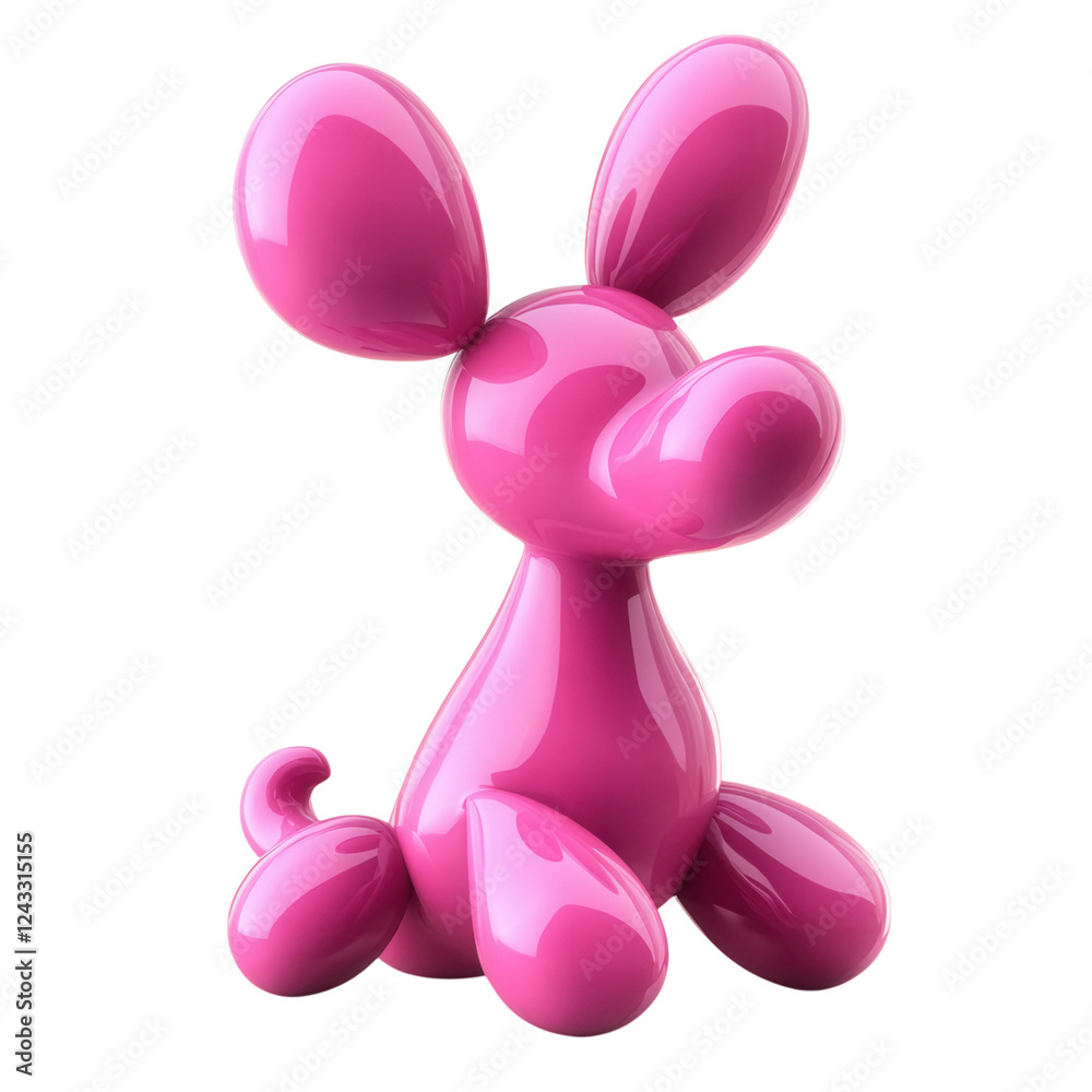 Pink cartoon balloon dog design, playful and whimsical, suitable for digital graphics and creative projects, transparent background for versatile use