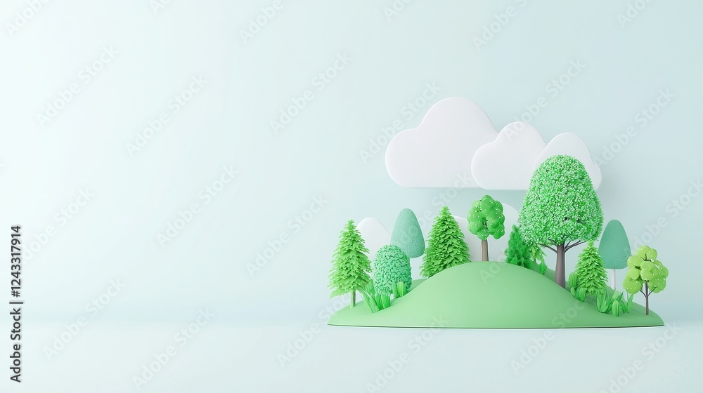 Obraz premium Sustainable Investment Insights, AI model analyzes corporate sustainability trends, providing strategic guidance for ESG investments in a minimalist 3D vector environment