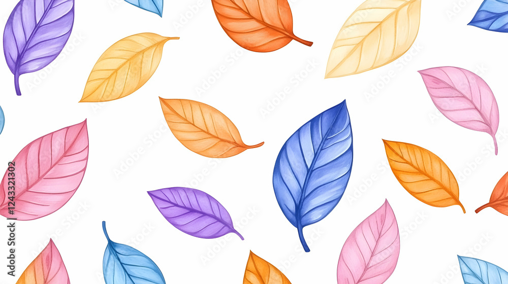 Fototapeta premium Colorful autumn leaves pattern, vibrant illustration, abstract background, graphic design, artistic, nature themed